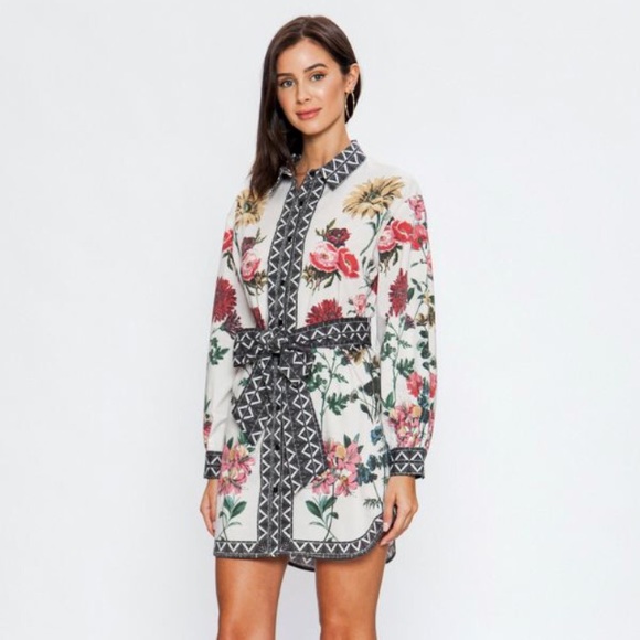 Flower Print Shirt Dress w/ Belt  “Flower Child” - Picture 7 of 8